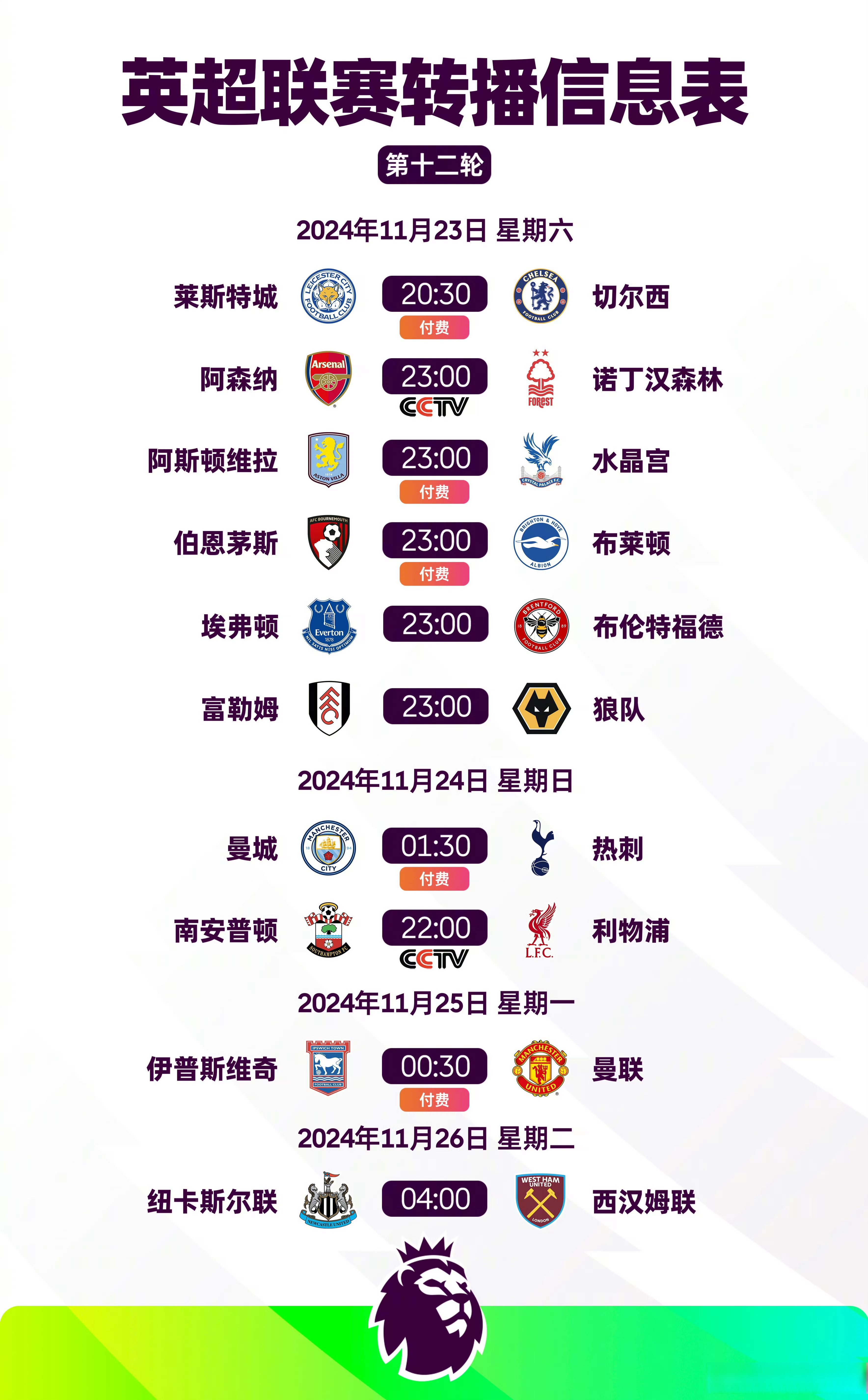 25/26赛季英超赛程公布：揭幕战利物浦vs樱桃，首轮曼联vs阿森纳